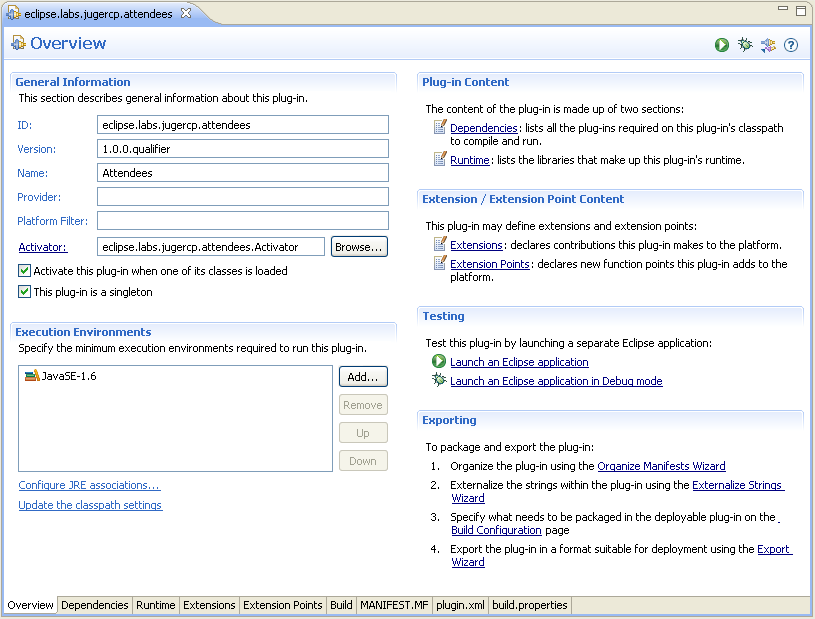 Outil PDE (Plugin Development Environment)