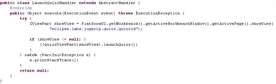 Code Java de la classe LaunchQuizzHandler